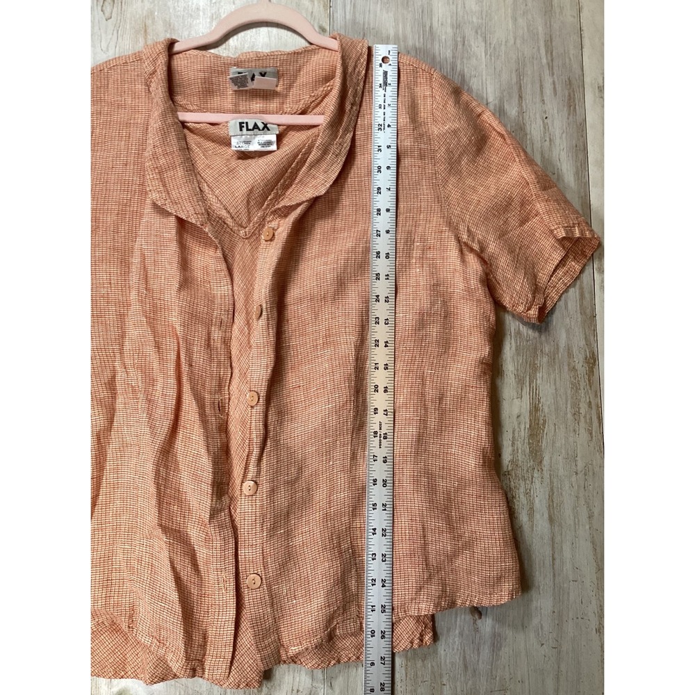 FLAX Linen 2 Piece Shirt and Tank Top Orange Grid Plaid Womens Large Minimalist - Picture 7 of 9